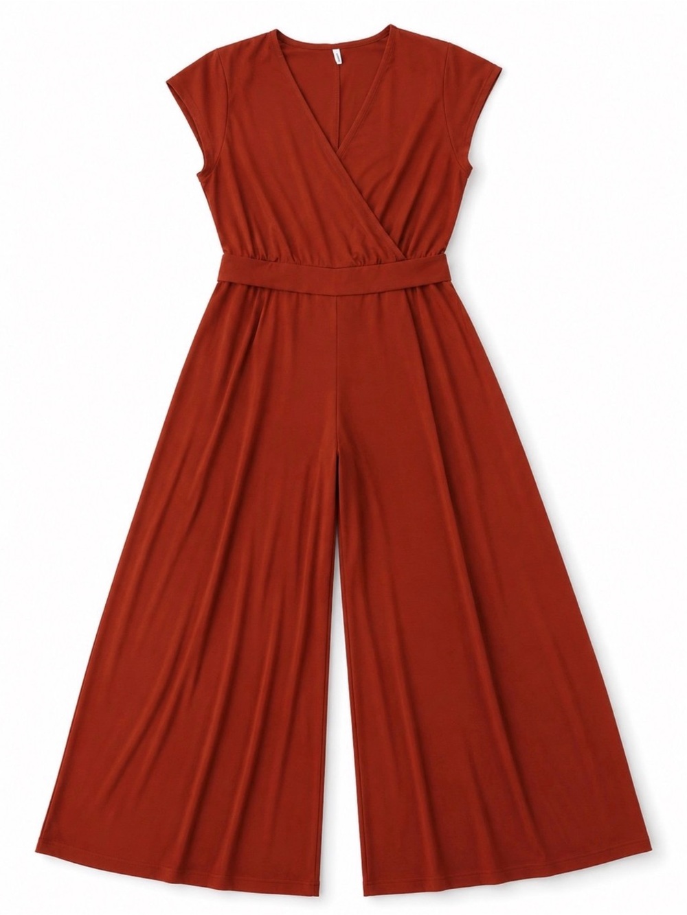 Halara Women’s Rust Wide Leg Jumpsuit Wrap V-Neck Cap Sleeve Palazzo One-Piece